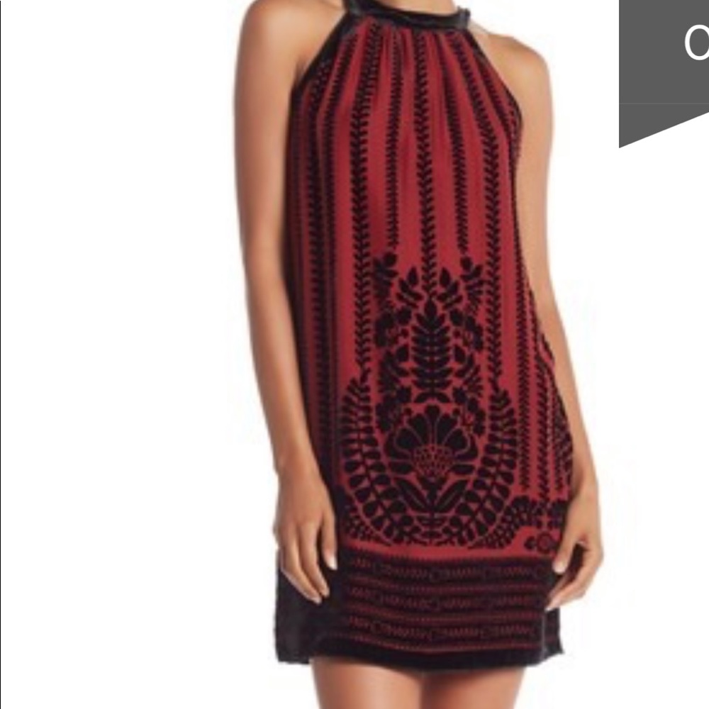 Max Studio Velvet Black and Ruby Halter Dress